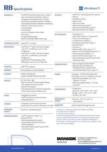 Specifikationer för Durabook R8 (Källa: Durabook)