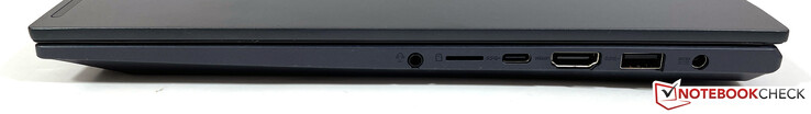 Höger: 3,5-mm-ljud, microSD-kortläsare, USB-C (3.2 Gen 1), HDMI 1.4b, USB-A (3.2 Gen 1), strömförsörjning