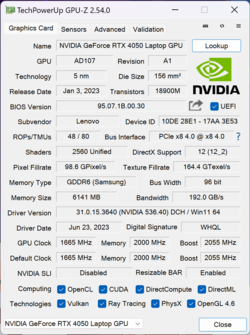 GPU-Z GeForce RTX 4050 Bärbar dator