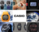 En mängd olika klockor lades till i Casios onlinebutik i maj. På bilden - 9 olika modeller som lanserades denna månad i en bild, med Casio-logotypen i mitten. (Bildkälla: Casio - Redigerad)