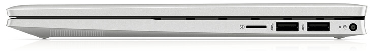 Höger: Kortläsare (microSD), Två USB 3.2 Gen 1 portar (Typ A), Laddningsport