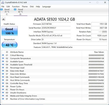 ADATA SE920 fungerar med PCIe 4.0 x4