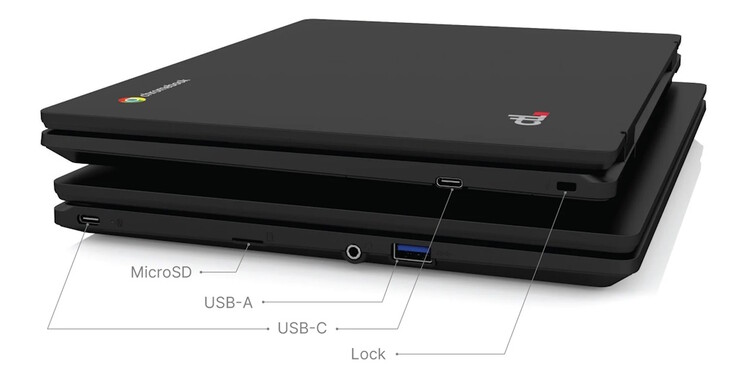 CTL Chromebook PX121E levereras med två USB-C-portar, en USB-A-port, en microSD-plats och en plats för säkerhetslås. (Bildkälla: CTL)