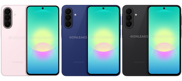 Officiella Galaxy A27-renderingar. Galaxy A27 förväntas komma i färgerna ljusrosa, blå och svart.