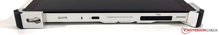 Vänster sida: USB-C 4.0 med Thunderbolt 4, XG Mobile-kontakt (USB-C 3.2 Gen.2 med G-Sync + dedikerad port)