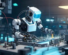 Avbildning av en fiktiv robot på en arbetsplats inom industrin