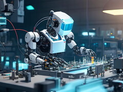 Avbildning av en fiktiv robot på en arbetsplats inom industrin