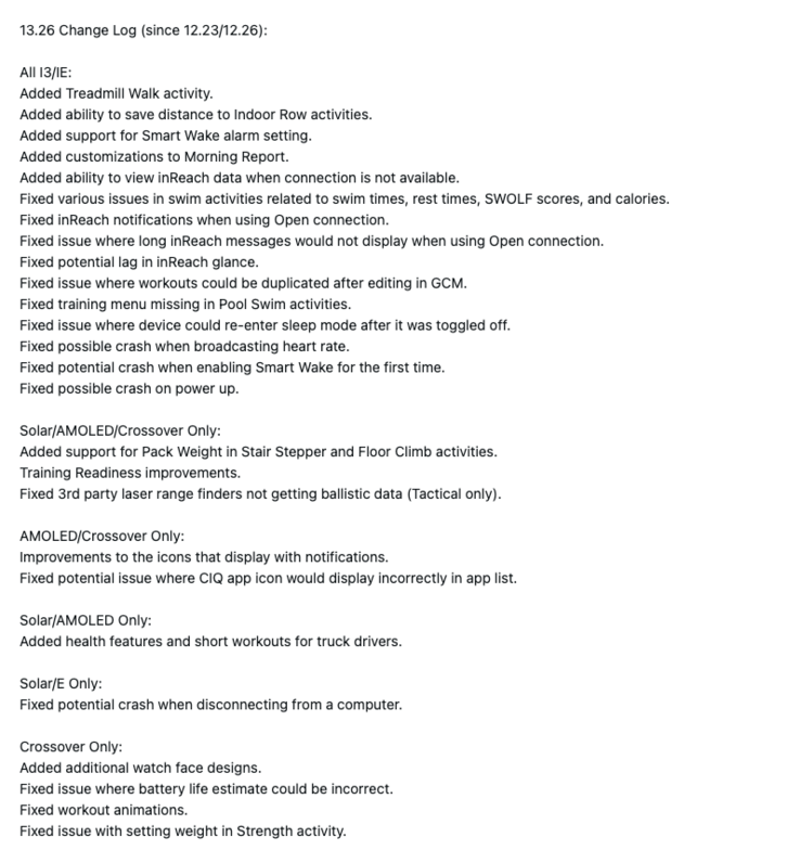 Ändringsloggen för Garmins systemprogramvara 13.26