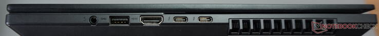 Portar till höger: headset, USB-A (5 Gbit/s), HDMI 2.1 FRL, två Thunderbolt 4