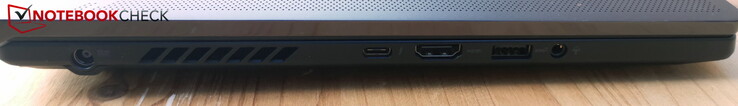 Till vänster: Ström, Thunderbolt 4 med DP &amp; PD, HDMI, USB-A 3.2 Gen2, headsetuttag