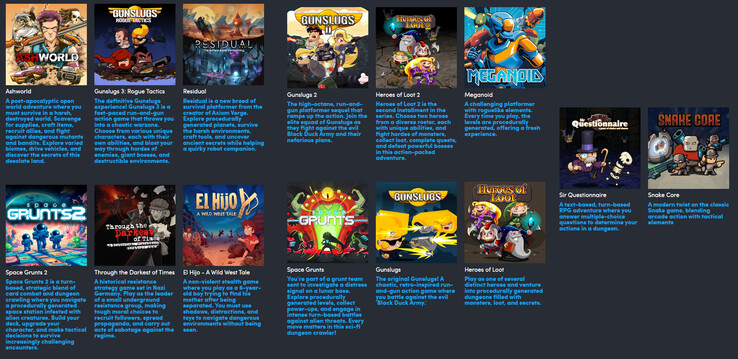 Alla spel som ingår i Humble Bundle Pixel and Cartoon Enthusiasts GOG-paketet (Bildkälla: Humble Bundle)