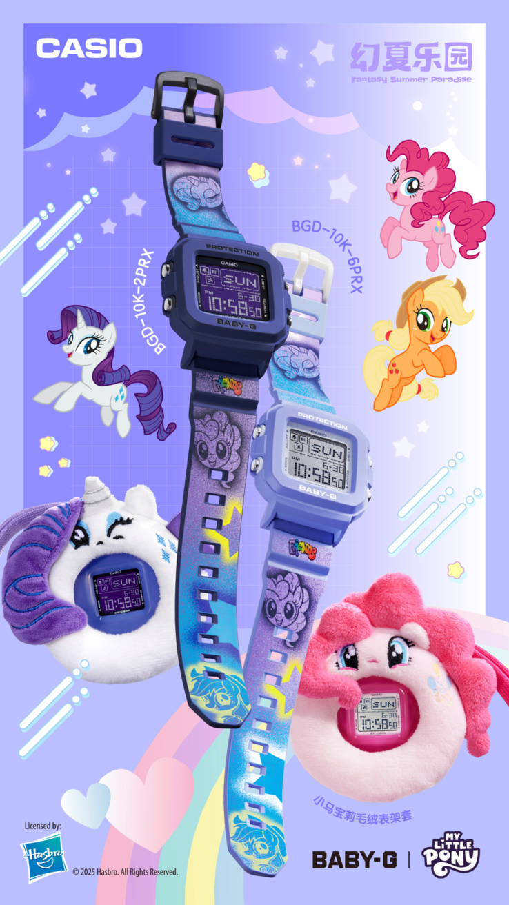 Klockorna Casio G-Shock Baby-G x My Little Pony BGD-10K-2PRX (vänster) och BGD-10K-6PRX (höger). (Bildkälla: Casio)