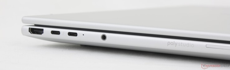 HDMI 2.1, 2x USB-C Thunderbolt 4 med DisplayPort 2.1 + Power Delivery (40 Gbps), 3,5 mm headset, SmartCard-läsare (tillval)