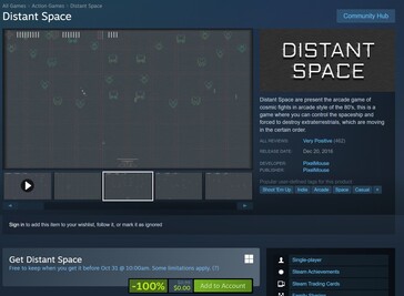 En skärmdump av det kostnadsfria Distant Space-erbjudandet på Steam. (Bildkälla: Steam)