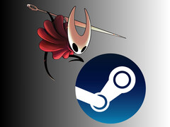 Hornet från Hollow Knight: Silksong ovanför Steam-logotypen (Bildkälla: Team Cherry, Steam, med redigeringar)