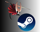 Hornet från Hollow Knight: Silksong ovanför Steam-logotypen (Bildkälla: Team Cherry, Steam, med redigeringar)