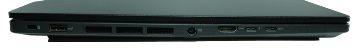 Vänster sida: 1 Kensington Lock, USB-A 3.2 Gen.2, strömport, HDMI 2.1, 1 Thunderbolt 4, USB-C 3.2 Gen.2