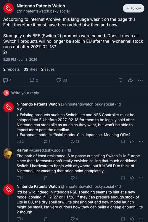 Nintendo Patent Watch inlägg om Switch 2 batterirevisioner