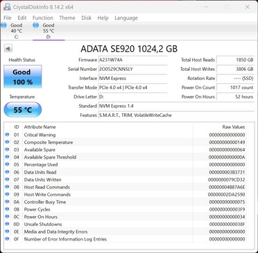 ADATA SE920 fungerar med PCIe 4.0 x4