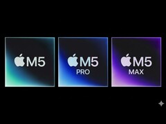 Konstnärlig framställning av Apple:s M5-, M5 Pro- och M5 Max-chip. (Bildkälla: Apple, redigerad med Gemini)