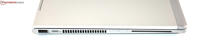 Vänster: USB 3.0 Typ A, startknapp, volymknappar, Smartcard-läsare