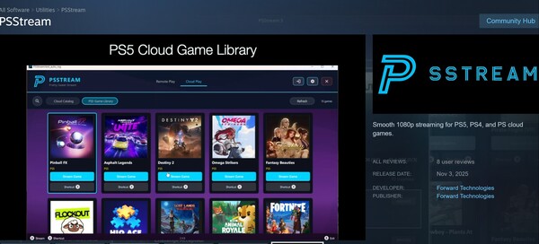 PSStream PS5 Game Library-funktion visas (Bildkälla: skärmdump, Steam, PSStream med ändringar)