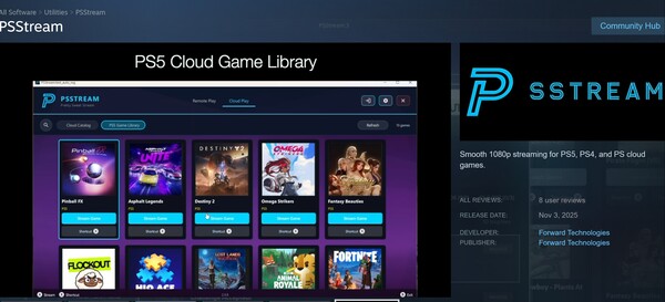 PSStream PS5 Game Library-funktion visas (Bildkälla: skärmdump, Steam, PSStream med ändringar)