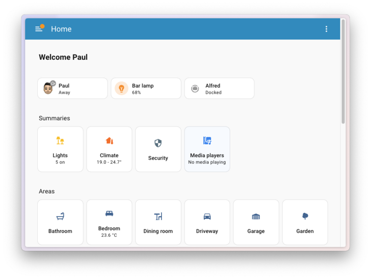 Den nya instrumentpanelen för Home Assistant Home. (Bildkälla: Home Assistant)