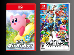 Kirby Air Riders box mockup med Super Smash Bros. Ultimate box (Bildkälla: Playasia, Nintendo of America)