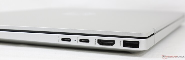 2x USB-C med DisplayPort 1.4 + Power Delivery, HDMI 2.1, USB-A 5 Gbps