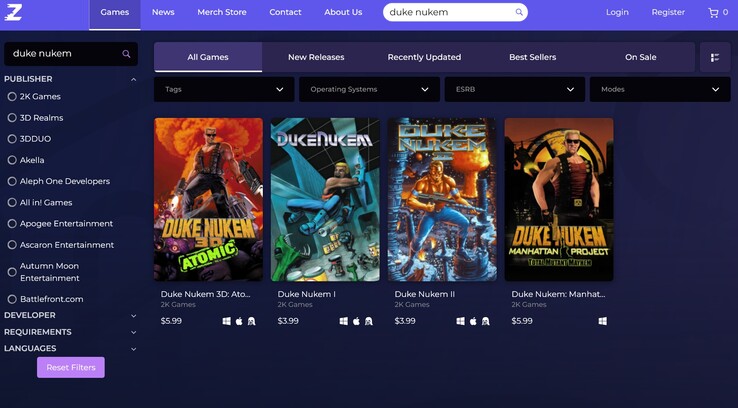 Zoom Platform Duke Nukem retrospel till salu (Bildkälla: skärmdump, Zoom Platform)