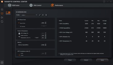 Gigabyte Control Center - Prestandajustering