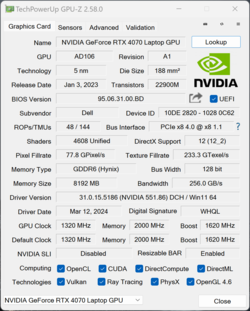 GPU-Z Nvidia GeForce RTX 4070 Bärbar dator