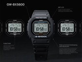 Casio G-Shock GW-BX5600-klockan visas med infällda texter som lyfter fram dess MIP-LCD-skärm, två typsnitt, Tough Solar-drift, Bluetooth-anslutning och Multiband 6-radiostyrd tidsinställning.