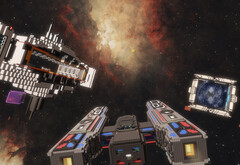 Cubic Odyssey-skärmdump med rymdkryssare mot ett gasmoln