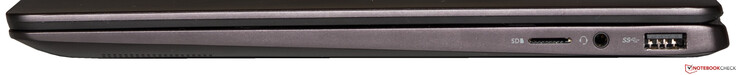Höger sida: microSD-kortläsare, 3.5 mm ljudanslutning, USB 3.0 Typ A