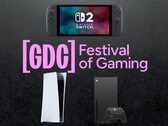 GDC-banner med Switch 2, PS5 och Xbox-konsoler visas (Bildkälla: GDC, Nintendo, Sony PlayStation, Xbox Gaming med redigeringar)