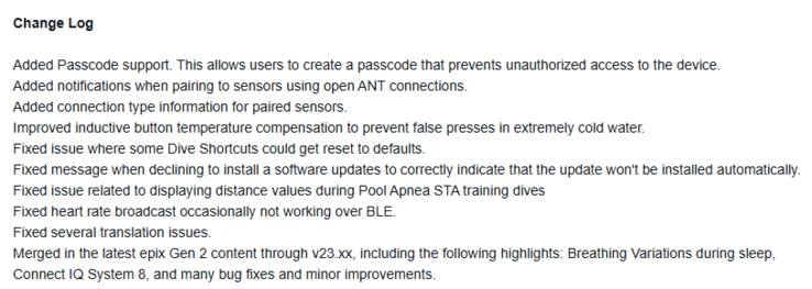 Release Notes för programvaruversion 23.09 för Garmin Descent G2. (Bildkälla: Garmin)