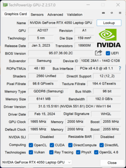 GPU-Z GeForce RTX 4050 bärbar dator