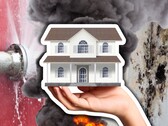 Vattenläckageövervakare, brandvarnare och termostater har alla potential för smarta hem. Ett generiskt hus, ett läckande rör och en brand på bilden. (Bildkälla: Canva - redigeringar)