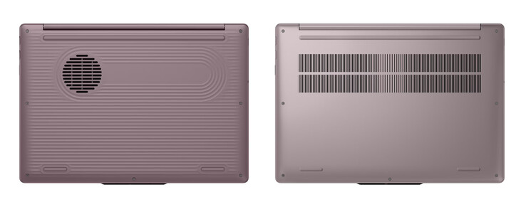 IdeaPad Vibe 15AKP12 med bottenhöljen i plast och aluminium, från vänster till höger.