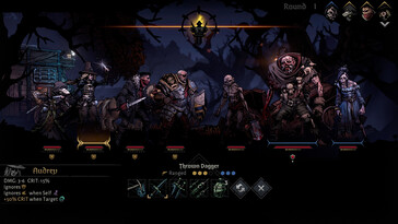 En bild som visar en strid i Darkest Dungeon II
