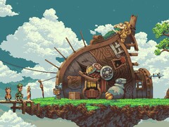 En bild som visar ett hus i Owlboy.