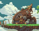 En bild som visar ett hus i Owlboy.