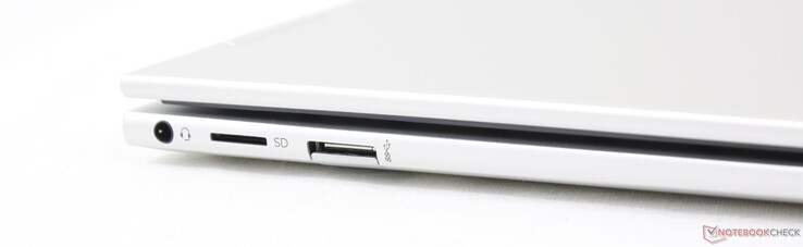 Vänster: 3,5 mm headset, MicroSD-läsare, USB-A 10 Gbps