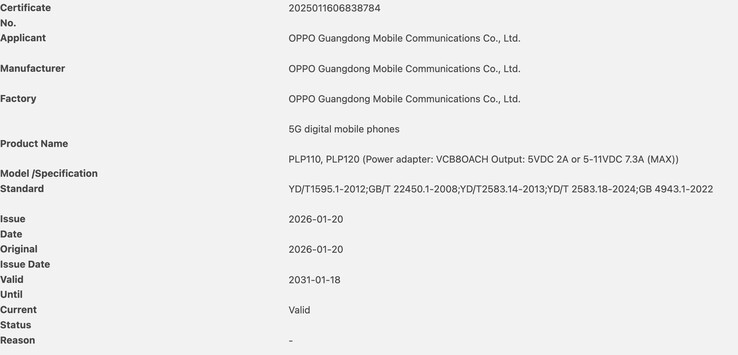 Oppo Find N6 erhåller 3C-certifiering. (Bildkälla: 3C-certifiering)