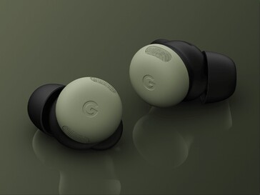 Pixel Buds 2 Pro i mossgrönt.