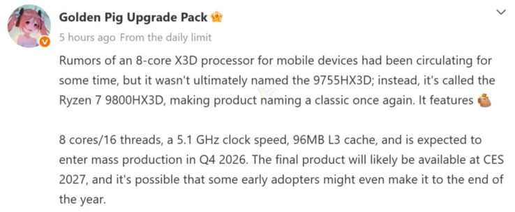 Specifikationer för AMD Ryzen 7 9800HX3D