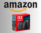 Nintendo Switch 2 med Amazon-logotyp ovanför konsolen (Bildkälla: Amazon.com med ändringar)