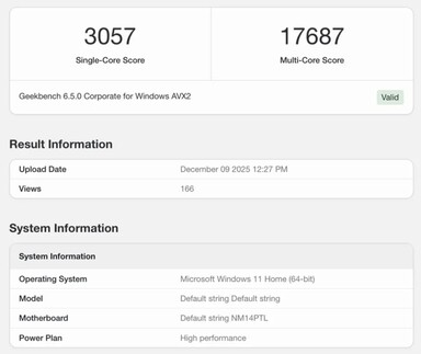 Geekbench-listan för Intel Core Ultra X9 388H 